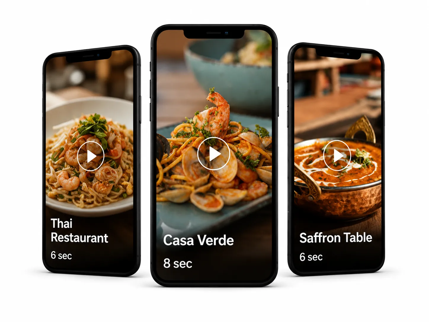 制作デモのショートCMを表示したスマートフォン3台のイメージ